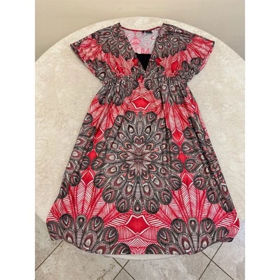 Vestido para mujer New Directions XL rojo elástico estampado bohemio hasta la rodilla Foto 1 de 4