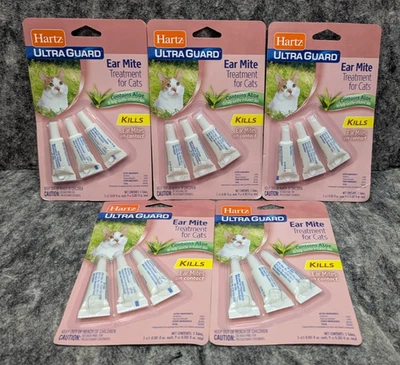 🔥Lot of 5 New🔥 Hartz UltraGuard EAR MITE TREATMENT for Cats WITH ALOE 3 Tubes — 第 1/4 张图片