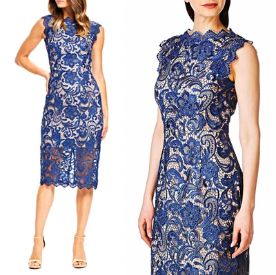 Vestido Vaina Dress the Population Claudette Crochet Encaje Azul Marino-Desnudo Talla L $238 Foto 1 de 4
