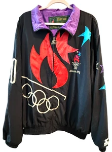 Vintage 1996 Atlanta Olympics Starter Jacket Men Black Zip Windbreaker - Size XL - Picture 1 of 11
