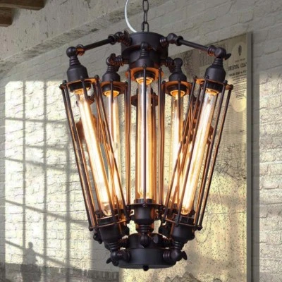 Vintage Matte Black Chandelier Edison Bulb Steampunk Pendant Hanging Lamp  - Image 1 of 4