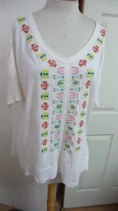 Sundance CREAM Floral Embroidered Top  Sz M 100% Cotton Long Short 3/4 sleeves - Imagen 1 de 9