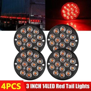 4X Red 3"inch Round 14 LED Truck Trailer Stop Turn Tail Brake Light Waterproof - Picture 1 of 11