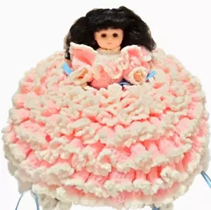 Muñeca Vestido Almohada Cama Rosa Blanco Crochet Mano de 1988 - Imagen 1 de 18