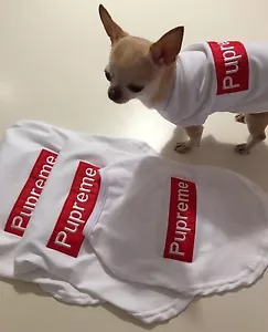 Dog/Cat Pet Clothes Embroidered T-Shirts "Pupreme"-100% Pima Cotton (4 sizes) - Picture 1 of 6