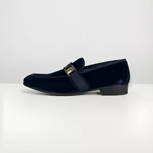 $1,000 Salvatore Ferragamo Danny 2 Blue Velvet Slip Ons Size US 9 Made in Italy - Picture 1 of 5