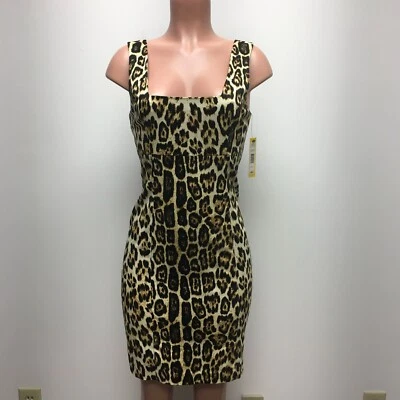 Vestido Vaina Alice + Olivia Mujer Marrón Estampado Leopardo Sin Mangas Cuello Cuadrado 8 Foto 1 de 4