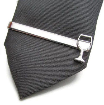 Fabulous Style 10K White Gold Wine Glass Design Men's Tie Clips - Image 1 of 2