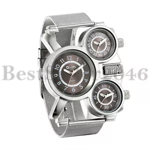 Men Multi Time Zone Analog Quartz Watch Military Sport Stainless Steel Mesh Band - Picture 1 of 7