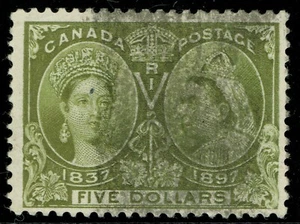 1897 Canada $5 Olive Green SG140 Very Good/Fine Used Cat. £700.00 - Picture 1 of 1