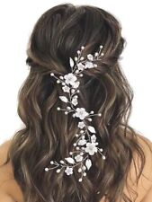 Flower Bride Wedding Hair Vine Silver Pearl Bridal Headpieces Leaf Hair Acces...