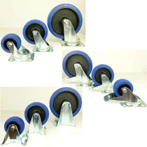 Transportrollen Lenkrollen Bockrollen BREMSE BLUE WHEEL 80 100 125 160 200 mm - Picture 1 of 17