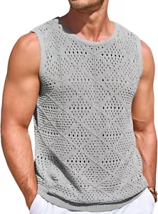 Mens Hollow Out Knitted Tank Top Sleeveless Beach Muscle Crochet Shirt Summer - Picture 1 of 50