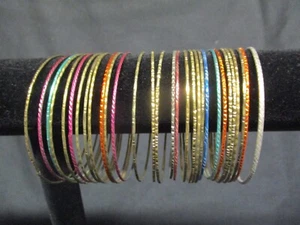 Lot 30 Enameled Metal Bangle Bracelets Colorful Narrow Jewelry Set - Picture 1 of 1