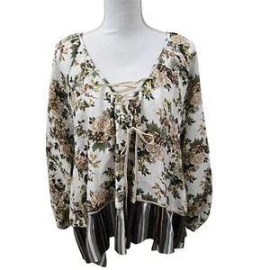 One Teaspoon Peasant Blouse Small Floral Lace up High Low Cottagecore fairy - Picture 1 of 15