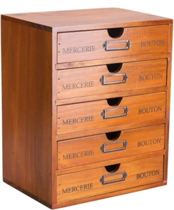 Vintage 5-Drawer Wooden Desk Organizer - Craft Storage Drawers - Rustic Shelf Dr - Picture 1 of 7