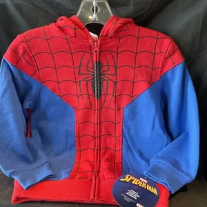 Marvel Spiderman Zip Up Hoodie Mask Kids Sweatshirt Size 5/6 - Picture 1 of 6