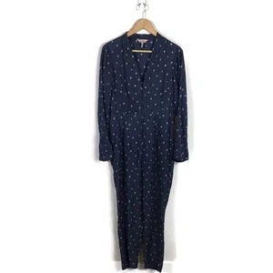 TAILORED Rebecca Taylor Jumpsuit 6 Blue Print V Neck Long Sleeve Women’s NWT - Picture 1 of 6