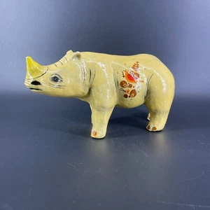 Signed Sermel Paper Mache Hand Painted RHINO Folk Art Tonala Jalisco Mexico - Picture 1 of 10