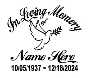 Large In Loving Memory Of - Dove Sticker Decal Window Memorial Personalized - Picture 1 of 4