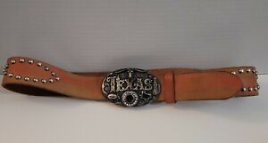 Gap Leather Belt S Western Made in Italy TEXAS Crystals Distressed Studded