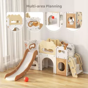 7-in 1 Kids Slide Set Toddler Climber Playground w Telescope Tunnel Basketball - Picture 1 of 12