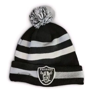 Gorro Raiders New Era Negro Gris Rayas Forrado de Vellón Fútbol NFL Cálido Pom Pom - Imagen 1 de 10