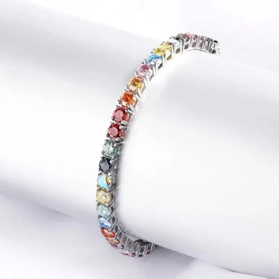 D VVS1 Rainbow Color Moissanite Tennis Bracelet Women Chain 925 Sterling Silver - Image 1 of 4