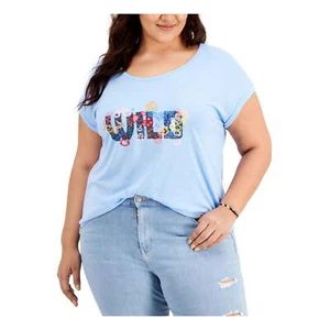 Style & Co Plus Size 3X Wild Flowers Short Sleeve Graphic T-Shirt Tee Top Blue - Picture 1 of 3