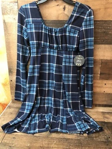 Jolie & Joy Women's Plaid Babydoll Dress Puff Sleeve Square Neck Blue Size M NWT - Picture 1 of 7