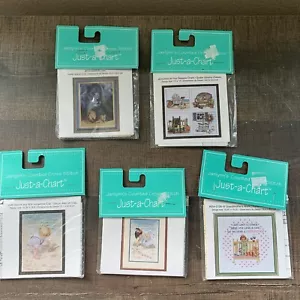 Lot of 5 Janlynn's Counted Cross Stitch Just a Chart=3 Children+1 Chairs+1 Lions - Picture 1 of 8