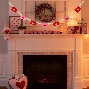 Felt Envelope Wood Bead Garland Red and Pink Felt Banner for Wedding Mantle - Picture 1 of 7