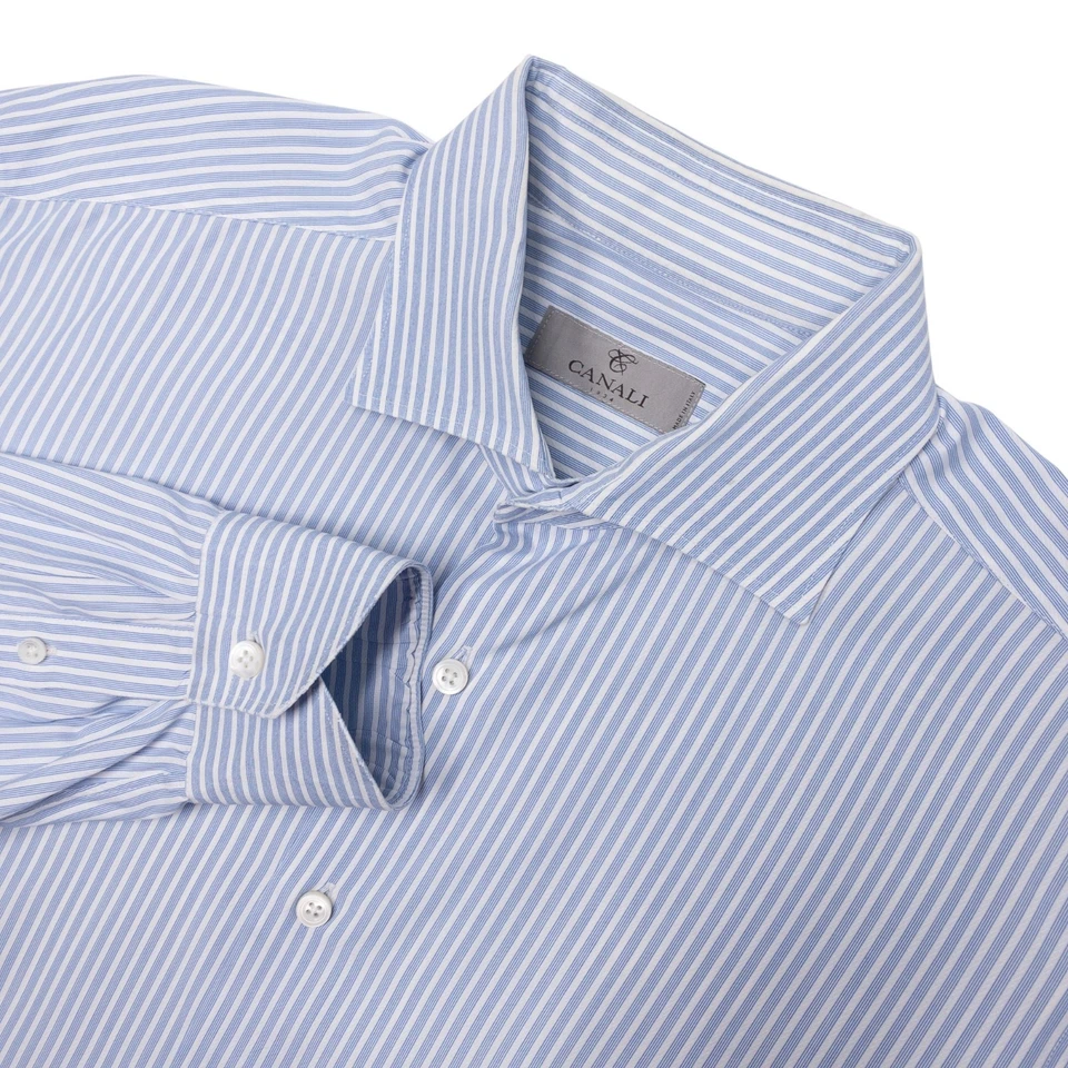 Camisa de vestir a rayas Canali para hombre 16,5 (42) manga larga hecha en Italia diseñador Foto 1 de 4