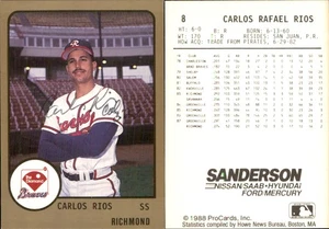 Carlos Rios Signed 1988 CMC Richmond Braves RC Card *Autograph Den* Auto AU - Picture 1 of 1