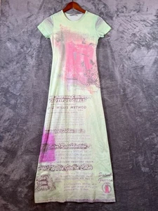 Cop Copine Y2K Mesh Maxi Dress Womens Small Green Graphic Print Rare - Picture 1 of 12