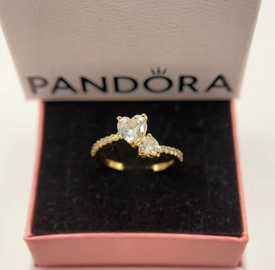 Anel de ouro cintilante coração duplo atemporal 925 ALE CZ tamanho 6/52 com caixa - Imagem 1 de 4