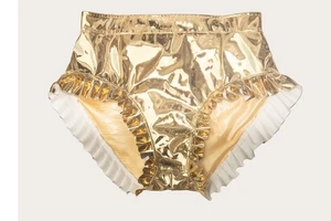 Pantalones Cortos Char Workroom Metálicos Dorados Volantes Tiro Alto Descarados Talla Mediana M NUEVO  - Imagen 1 de 9