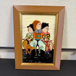 G. Rodo Boulanger 3 Niños Montar Bicicleta Pintado a Mano Enmarcado Azulejo Cerámico Obra de Arte - Imagen 1 de 6