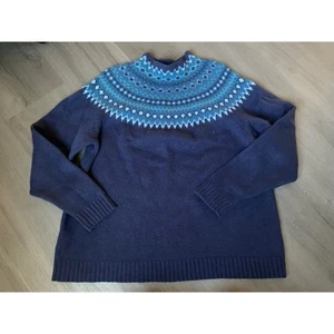 Eddie Bauer Damen Pullover dunkelblau Fair Isle Lammwolle XXL Stehkragen - Bild 1 von 6