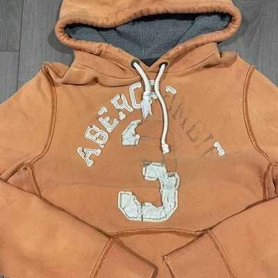 Vtg Abercrombie & Fitch SML Logo Varsity Hoodie Sweatshirt Orange Distressed USA - Image 1 of 4