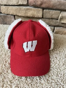 UW Madison Wisconsin Badgers Adjustable Size Faux Fur Flaps Ball Cap Hat - Picture 1 of 3