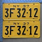 New York 1937 license plate pair 3F 32 12 Warren County Ford Chevy Dodge 13835