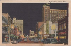 Jackson MS Capitol Street Night View 1939 Love Affair Charles Boyer postcard KQ3 - Picture 1 of 2