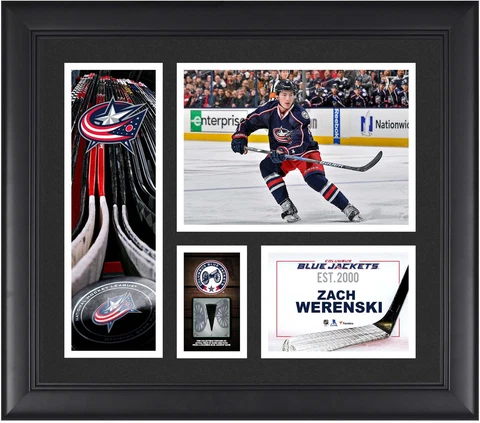 Zach Werenski Columbus Blue Jackets Framed 15x17 Collage & Piece of G-U Puck Cover