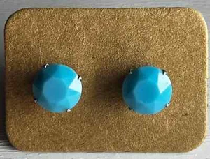 Handmade Turquoise Swarovski® Crystal Studs 8mm, with stainless steel post - Picture 1 of 3