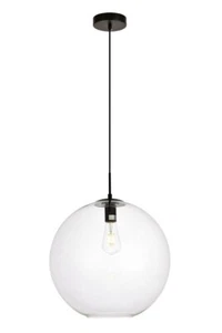 BLACK GLASS SHADE DINING ROOM KITCHEN ISLAND PENDANT CHANDELIER 1 LIGHT 15.7" - Picture 1 of 7