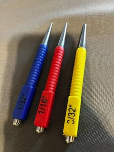 3pc Nail Punch Set Color Coded Cushion Grip 1/32" 1/16" 3/32" - Picture 1 of 3