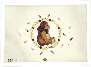 CHRISTMAS TEDDY BEAR Hand Painted Needlepoint Canvas - 15 Mesh - Picture 1 of 3