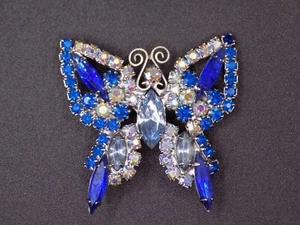 Vintage Juliana Schmetterling Azurblau Blautöne Strass Brosche Anstecknadel silberfarben - Bild 1 von 5