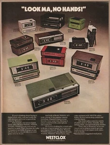 1973 Radio reloj digital Look Ma, sin manos anuncio impreso vintage Westclox radio AM/FM - Imagen 1 de 3